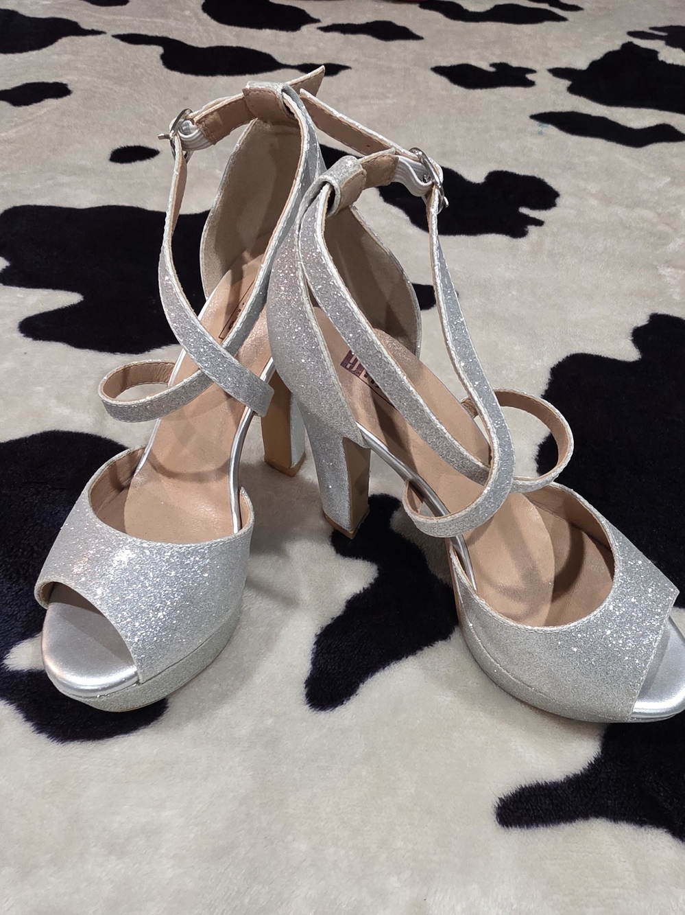 & Other Stories Silver Glitter Platform Block-Heels with Ankle Straps